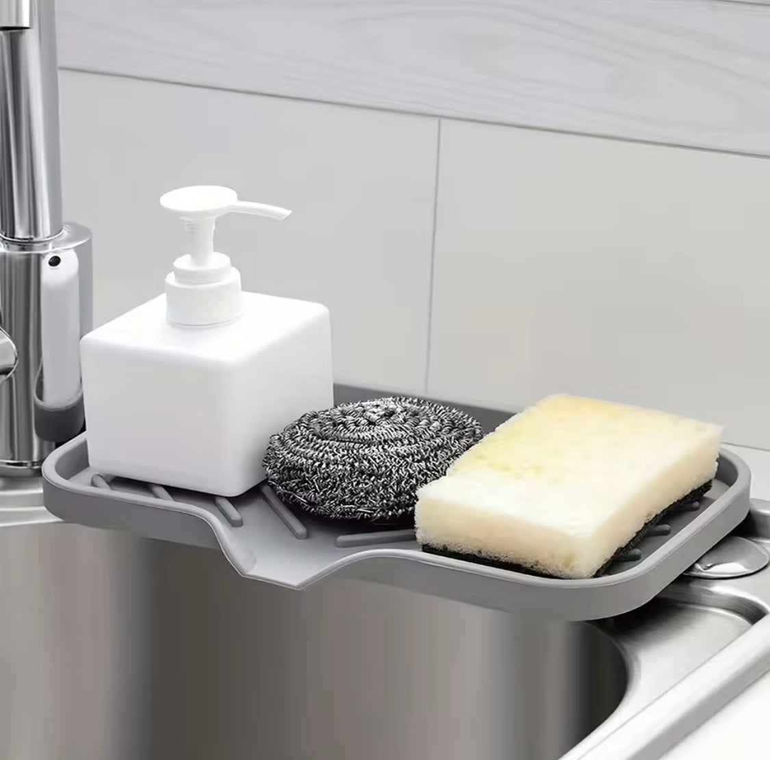 Multifunctional Silicone Sink Drainer, Countertop Sink Scrubber And Soap Rack, Sponge And Brush Organizer Tray