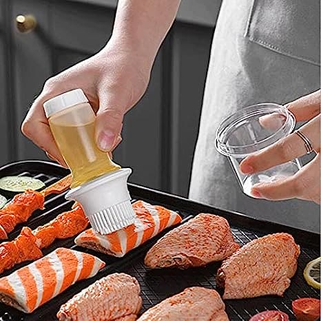 Acrylic Oil Bottle With Brush, Silicone BBQ Grill Oil Bottle With Brush, Multipurpose Cooking Oil Dispenser, Vinegar Pump Spray Dispenser with Brush, Portable Baking Cooking Oil Butter Seasoning Brush Bottle, Squeeze Type Condiment Container