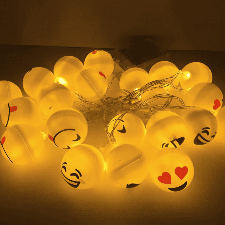 Set of 20 Emoji String Light, Smiley Face String Lights, Novelty String Light, Kids Decor Smiley Lights, Battery Operated Lighting Lamp, Garland Outdoor String Lights Home Decor Party Decoration String Lights, Emoji's Modeling String Lights