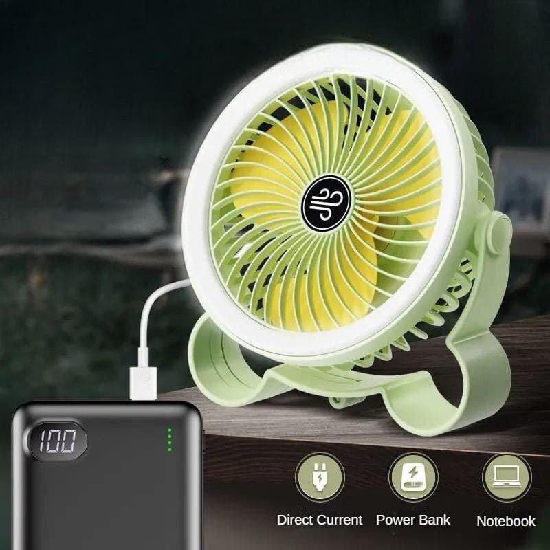 Desk Fan USB Oscillating Table Fan 360° Rotation Fan With Night Breathing Light, Portable Noiseless Fan With Hook