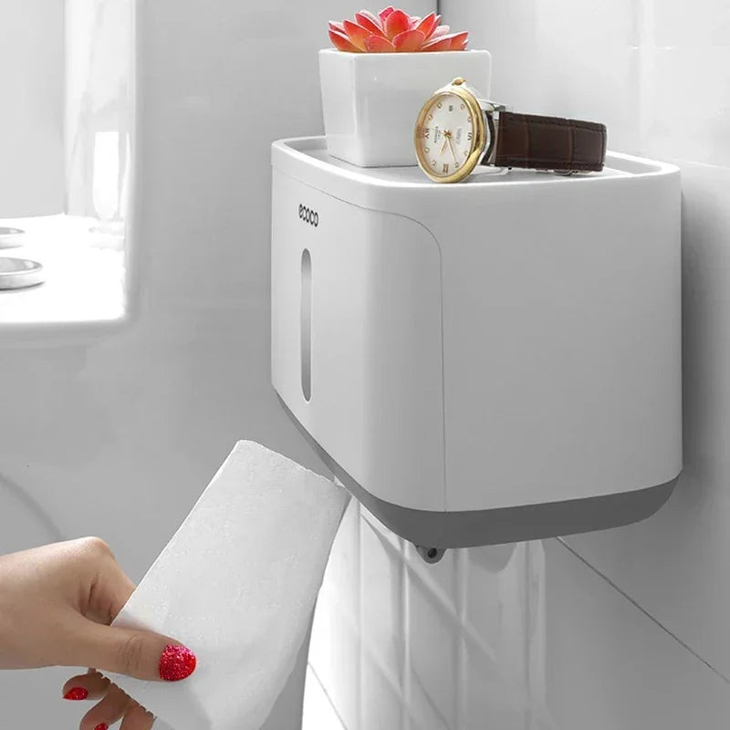 Wall Mounted Toilet Roll Holder With Storage Shelf, Toilet Paper Box, Hand Wiping Tissue Dispenser, Toilet Tissue Rack