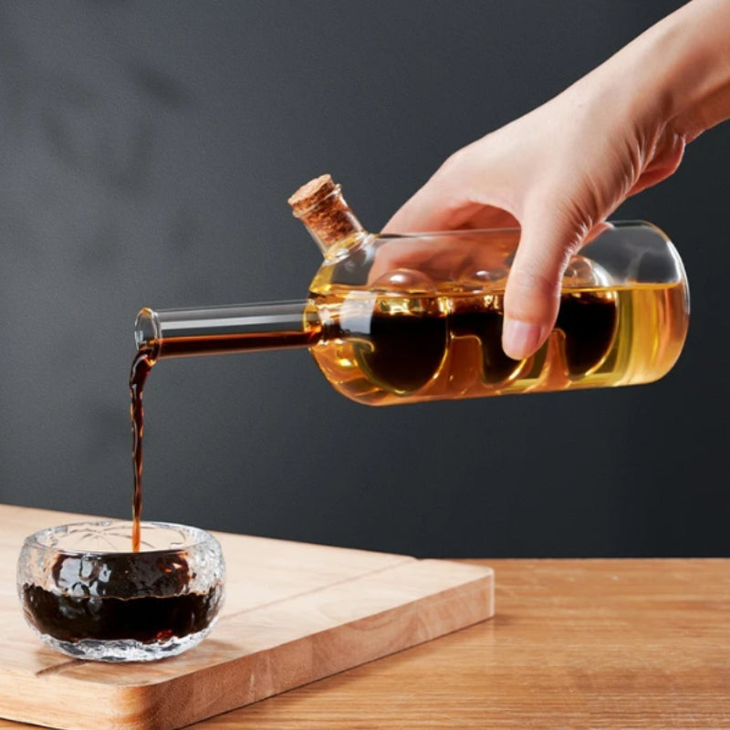 Dual Chamber Kitchen Oil Bottle, Elegant Glass Oil Dispenser Bottle, 2 In 1 Glass Oil & Vinegar Bottle