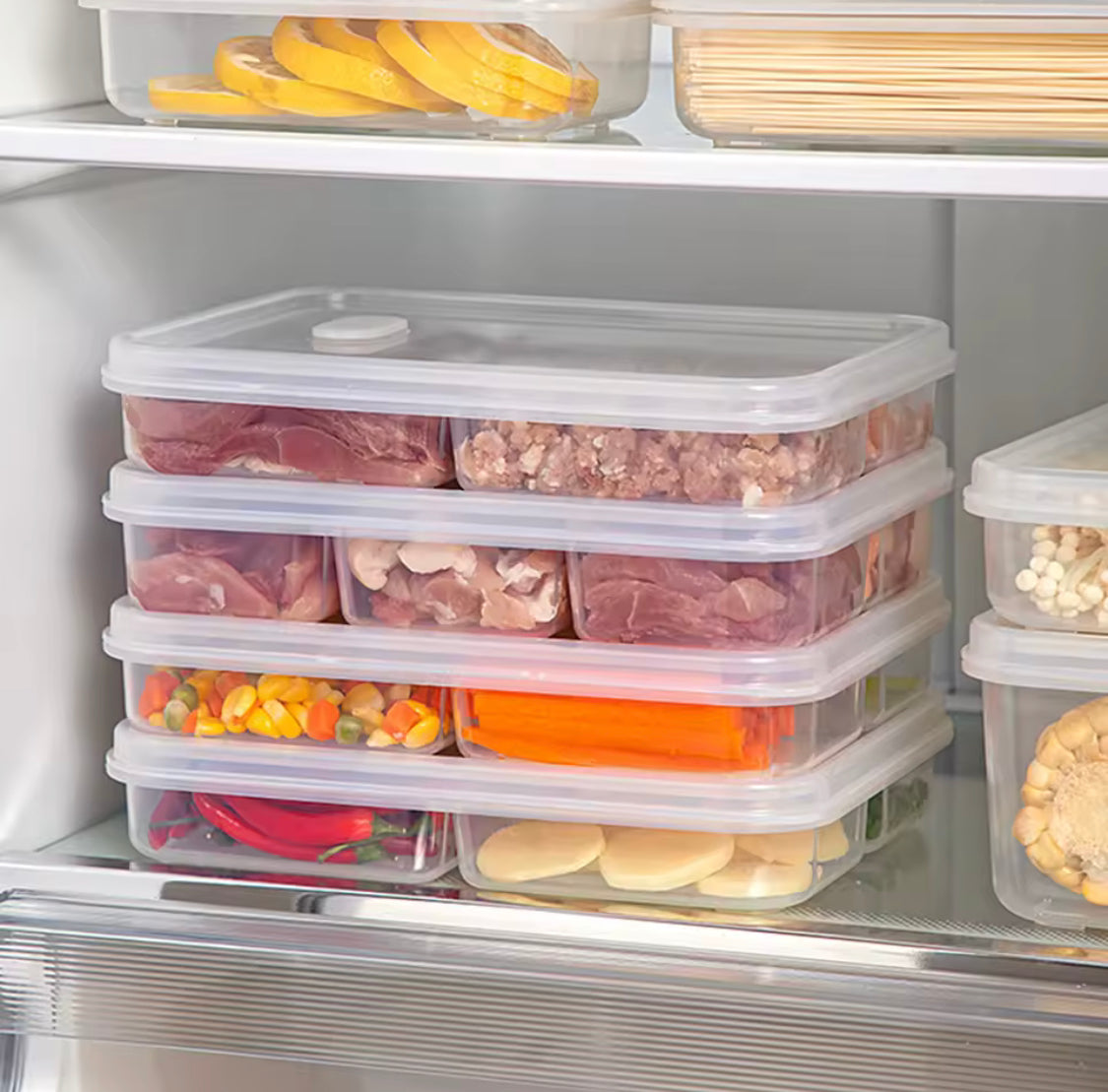 6 Compartment Meat Container Box, Fresh Grid Food Container, Refrigerator Frozen Food Storage Box, Reusable Meat Grid Box