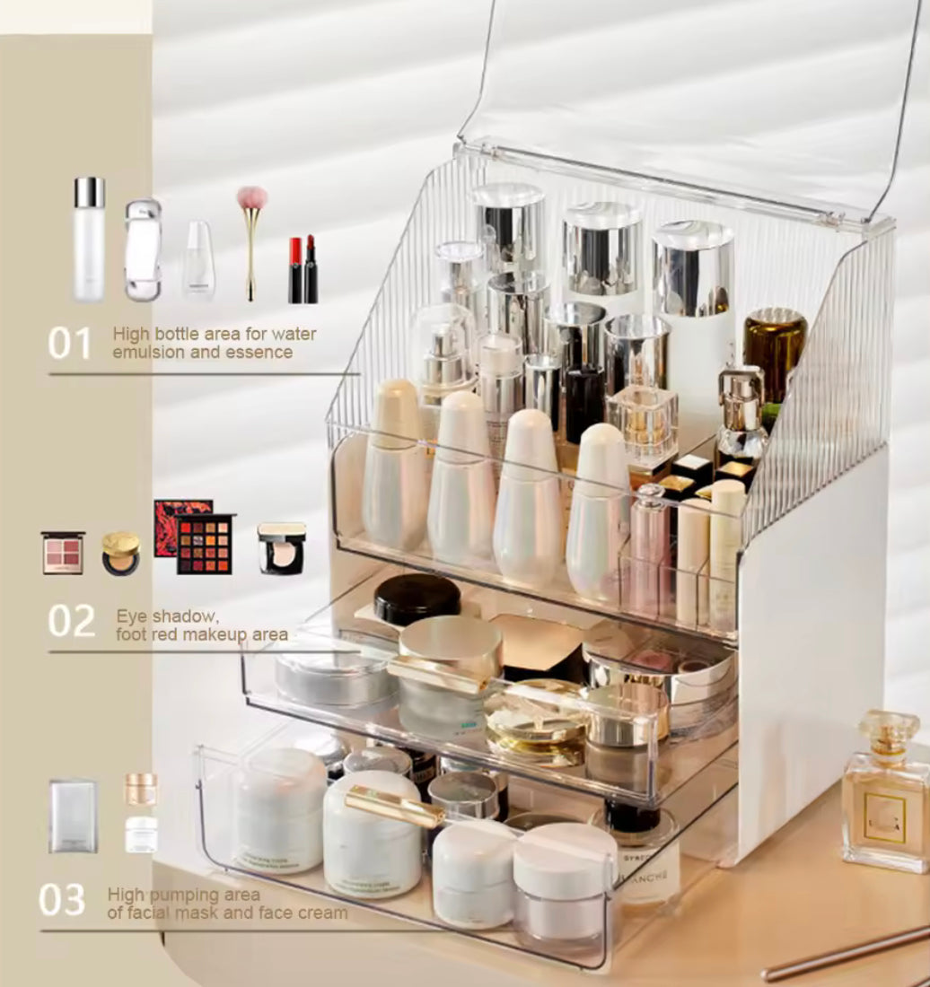 Transparent Desk Makeup Organizer Box With Drawers, Desktop Perfume Organizer, Waterproof Cosmetic Storage Box With Drawer, Large Capacity Makeup Storage Case