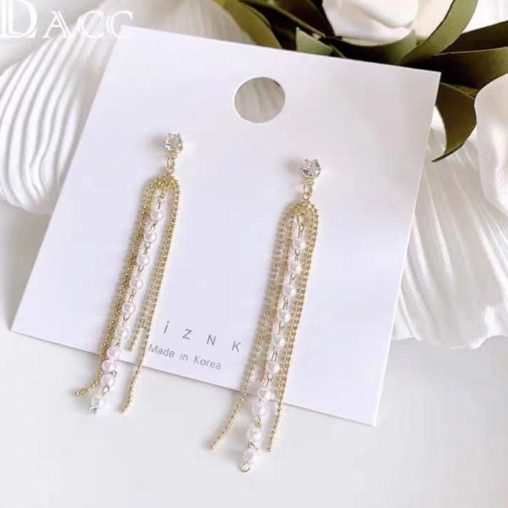 Water Drop Crystal Earrings, Long Tassel Pearl Statement Earring, Unique Elegant Full Hoop Earrings Jewellery