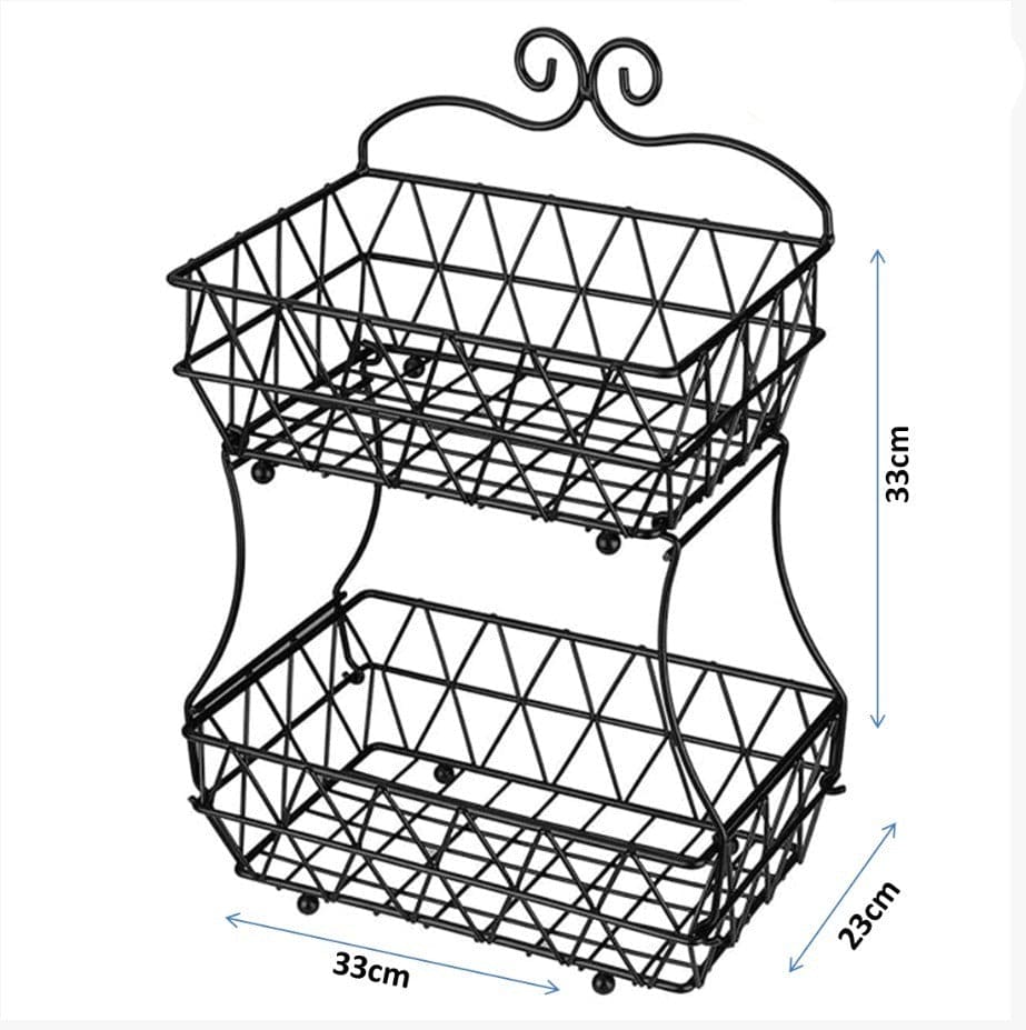Regular Metal Fruit Basket, 2 Tier Metal Bread Basket, Portable Kitchen Storage Countertops Shelf Rack, Metal Black Fruit And Vegetable Storage Stand