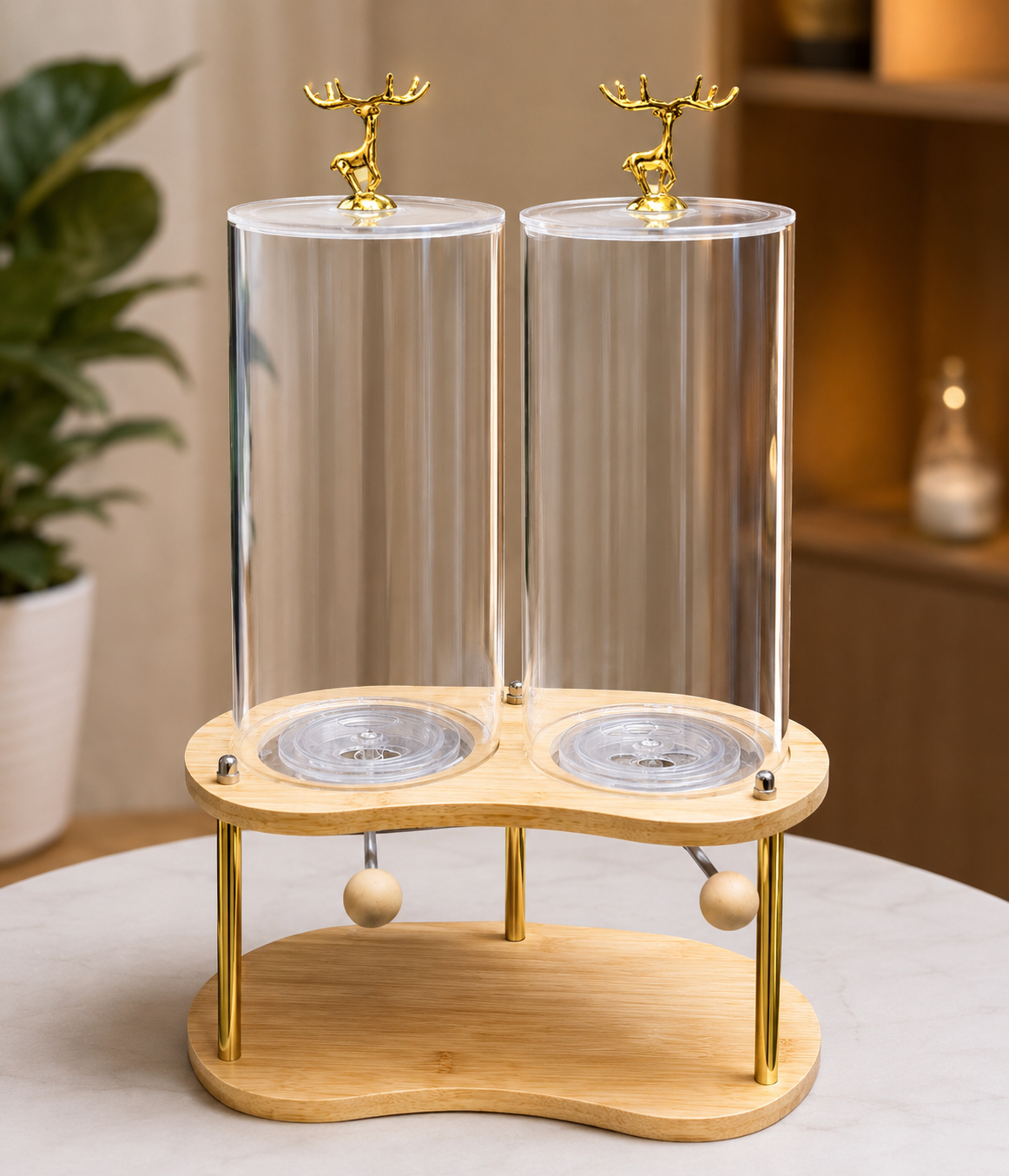 Tabletop Breakfast Cereal Organizer, Royal Deer Cereal Serving Station, Wooden Stand Corn Flakes Dispenser, Elegant Deer Cereal Dispenser