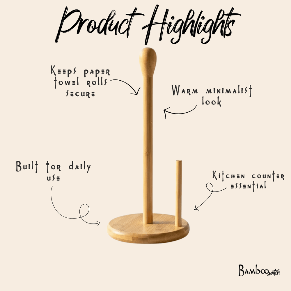 Wooden Paper Towel Holder, Countertop Vertical Tissue Holder Rack, Bamboo Paper Towel Stand for Kitchen Living Room, Multipurpose Countertop Stand