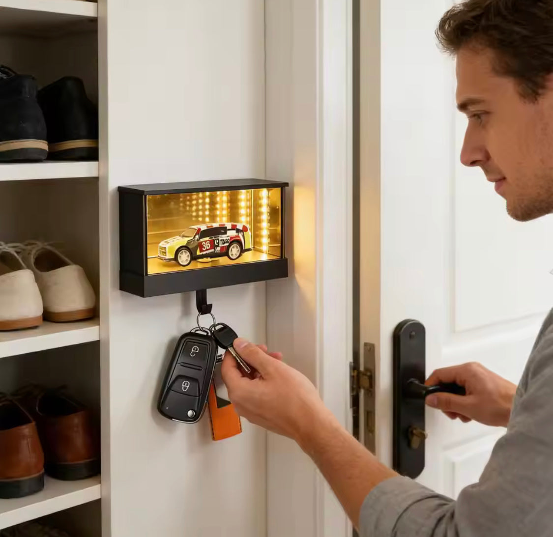 Infinity LED Car Display Key Holder, LED Display Key Box, Luxury Wall Mounted Car Display Shelf, Smart Wall Display Key Organizer