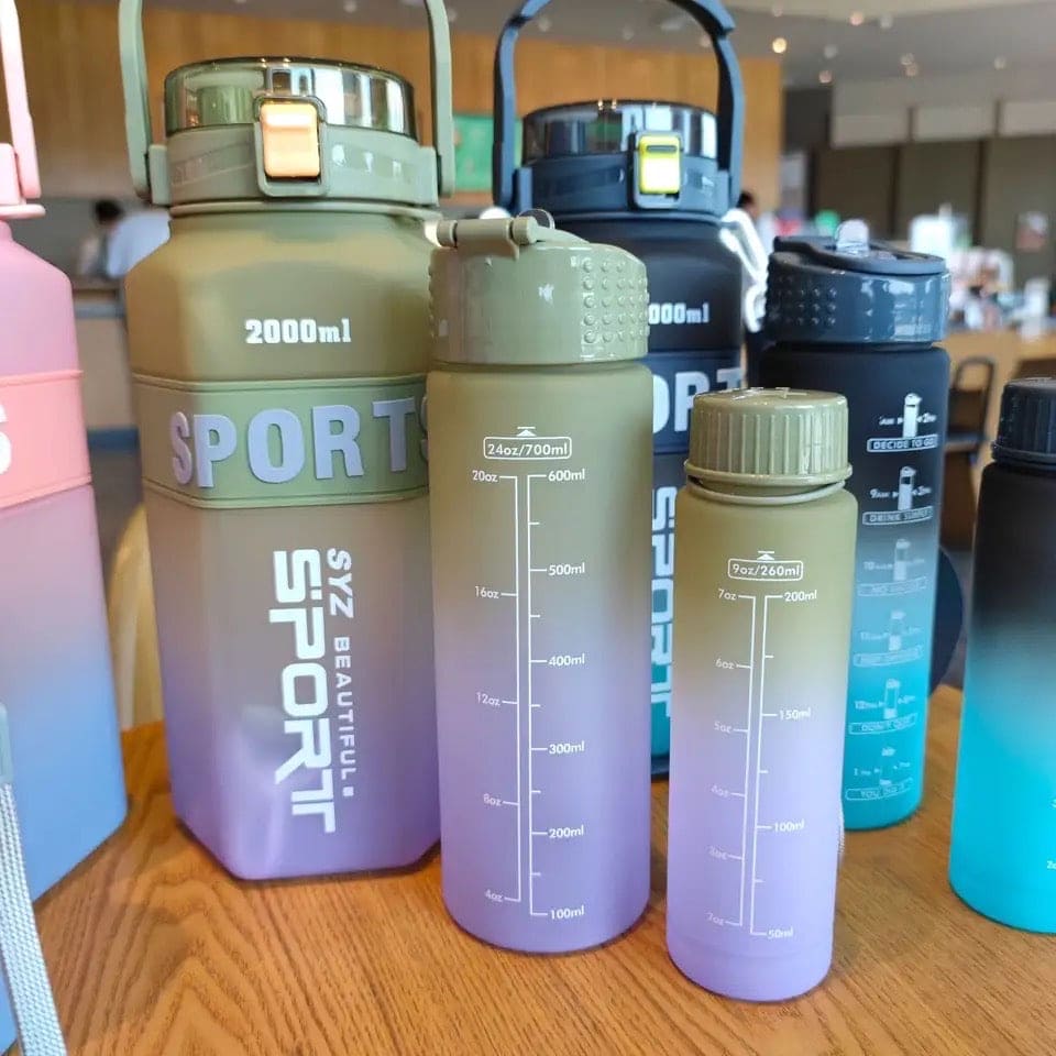 Set Of 3 Sport Water Bottle With Straw, Modernist Ombre Letter Graphic Drinking Bottle, Outdoor Gradient Drink Bottle, Large Capacity Water Dispenser Bottle