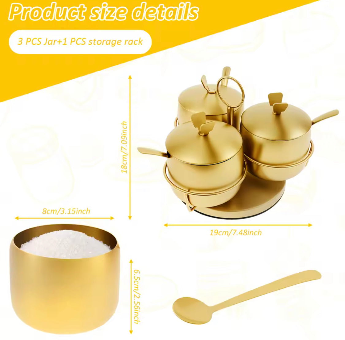 3pcs Stainless Steel Seasoning Jar With Spoon, Sealed Food Storage Container