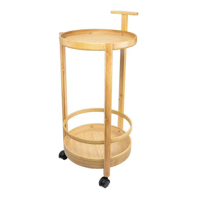 2 Tier Bamboo Rolling Serving Trolley, Multi Purpose Kitchen & Dining Cart, Dining Table Serving Trolley, Wooden Rolling Food Serving Cart