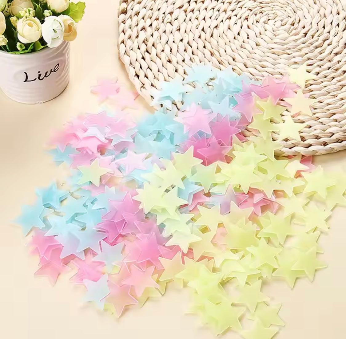 Set of 100 Fluorescents Star Stickers, Baby Room Colorful Fluorescent Sticker Home Decor, Stars Wall Stickers