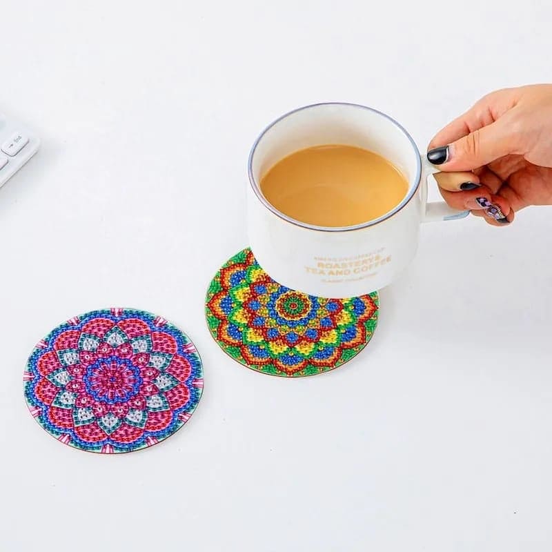 Set Of 6 Diamond Cup Coaster, Heat Resistant Cup Mug Mat Pad, Tea Coffee Mug Drink Pad For Kitchen, Diamond Painting Coasters Kit, Liquid Absorbent Coaster, Round Art and Craft Painting Coaster, Embroidery Painting Table Coasters for Glasses Cups