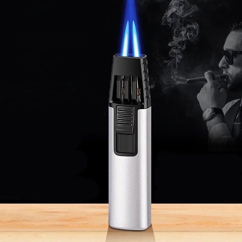 Dual Flush Torch Lighter, Jet Flame Lighter, Portable Double Nozzle Windproof Lighter, Smoking Cigar Torch Lighter, Kitchen Igniter Lighter, Turbo Kitchen BBQ Baking Camping Tools