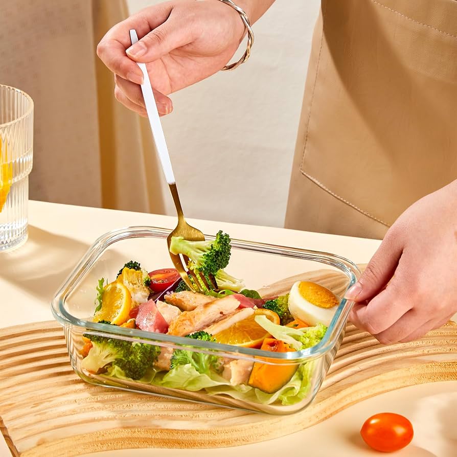 3pcs Glass Food Storage Containers with Lids, Meal Prep Containers, Airtight Bento Boxes with Leak Proof Lock