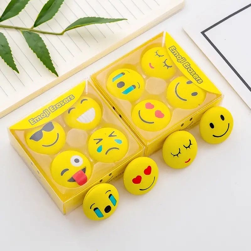 Set Of 4 Emoji Eraser, Cute Smiley Eraser, Fancy Eraser Rubber, Cartoon Cute School Rubber, Lovely Cartoon Animal Sports Themed Mini Erasers