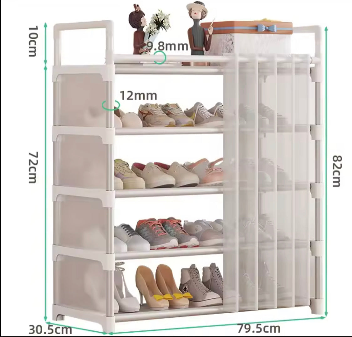 Dustproof Shoe Rack With Curtain, Stackable Multilayer Shoe Rack, Space Saving Footwear Organizer, Shoe Rack Organizer Cabinet With Curtain