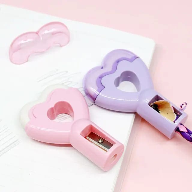 Lovely Heart Pencil Sharpener With Eraser, ABS Hand Pencil Sharpener, Kids Creative Pencil Sharpener, Children School Accessories