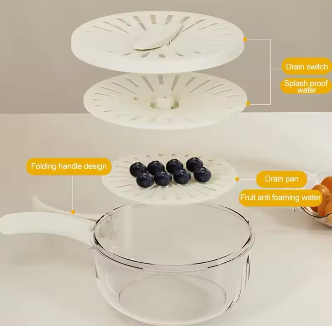 Foldable Fruit Drain Basket With Lid, Salad Mixing Vegetable Washing Bowl, Household Draining Bowl, Refrigerator Food Storage Container, Multipurpose Drain Basket With Adjustable Cover and Handle