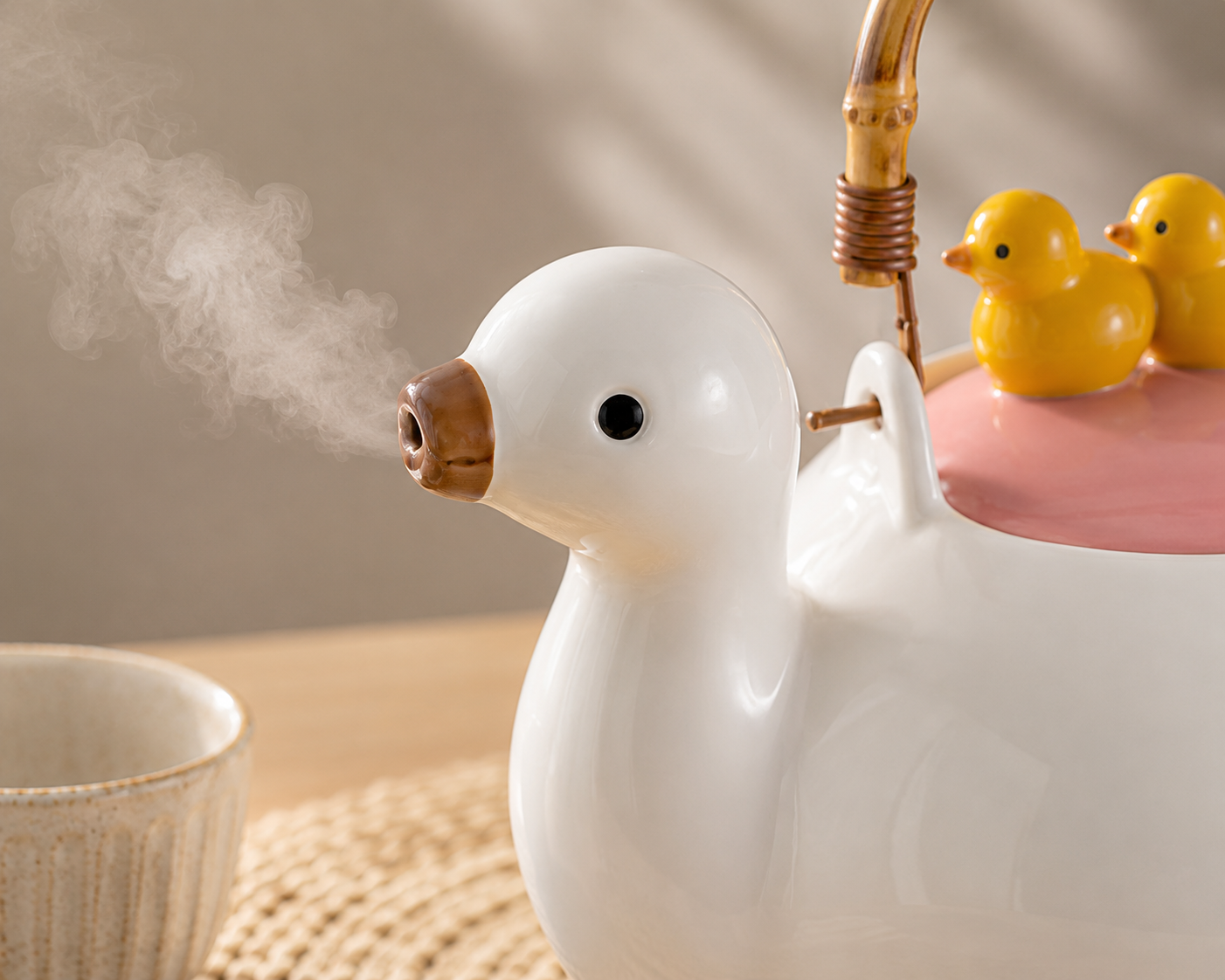 Duck Shape Ceramic Tea Kettle with Handle, Cute Duck Ceramic Serving Kettle, Nordic Duck Tea Kettle with Duck Lid Design, Decorative Duck Shape Tea Kettle, Ceramic Duck Tea Pot with Heat Resistant Handle