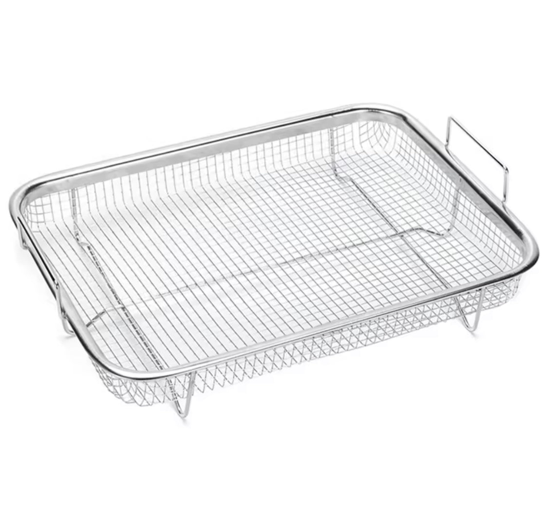 Stainless Steel Air Fryer Tray, Double Non Stick Crisper Tray, Multifunction Roasting Frying Basket, Oven Grill Pan Basket, Kitchen Cooking Tool
