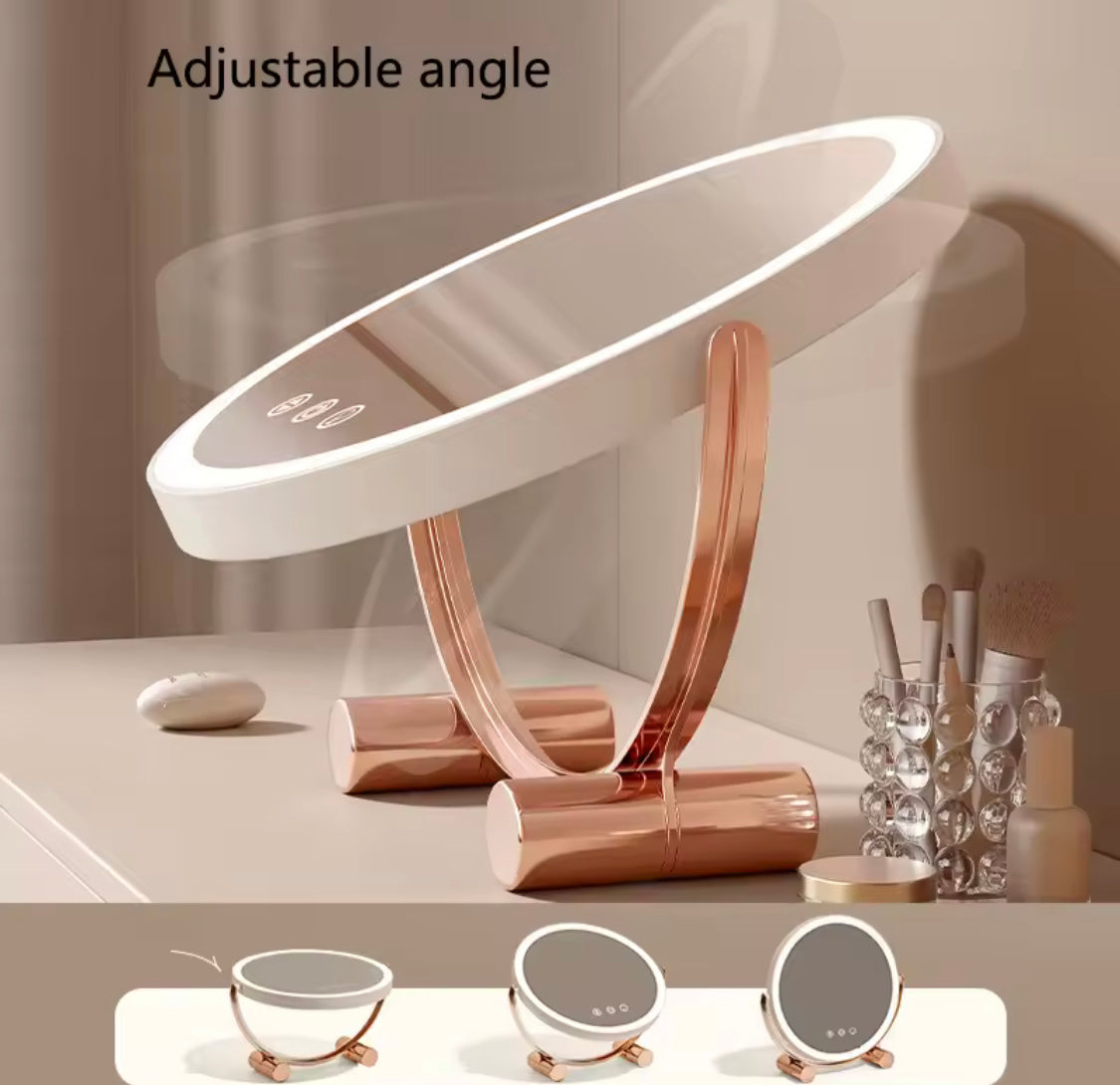 Round Shape Desktop LED Makeup Mirror, Vanity Table Mirror, Magnifying Cosmetic Mirror,  Adjustable Touch Dimmer Table Makeup Mirrors
