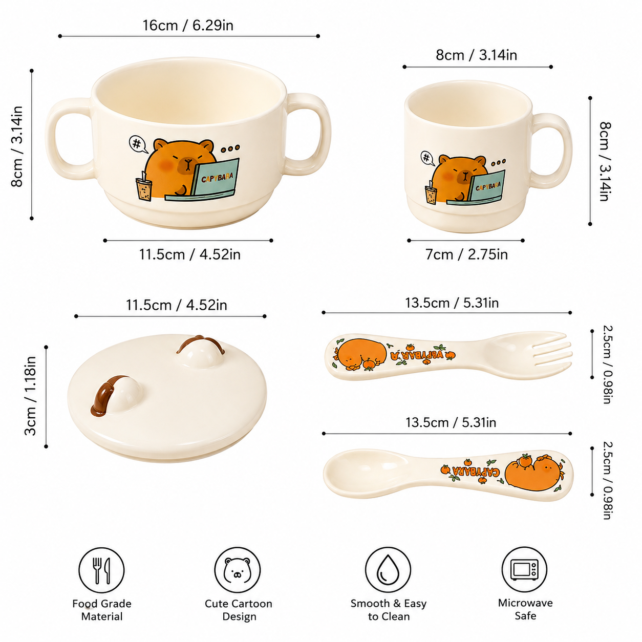 Cute Bear Ceramic Bowl with Spoon Set, Cute Cartoon Kids Mealtime Set, Adorable Kids Feeding Bowl & Spoon, Cute Animal Kids Bowl & Cup Sst