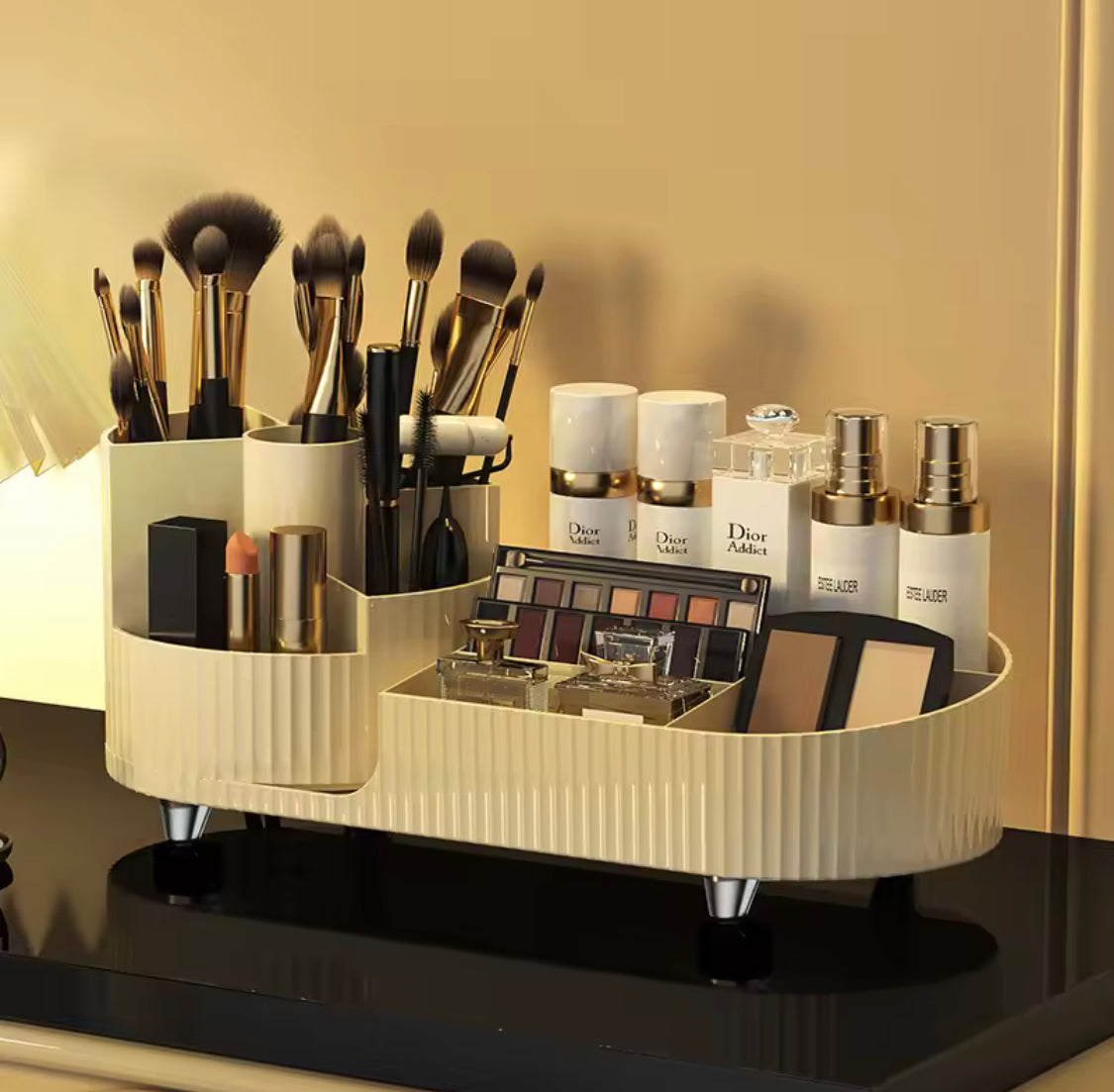 Cosmetic Storage Organizer With Spinning Brush Holder, Large Capacity Perfume Make Up Brush Holder, Makeup Sundries Storage Organizer