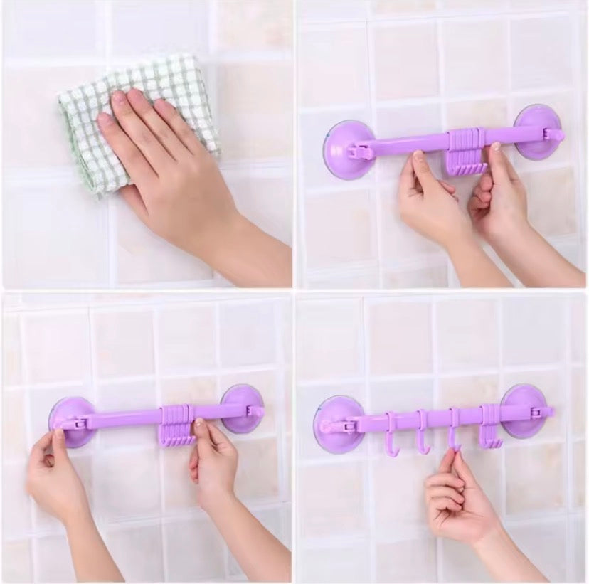 Adjustable Hanger Rack with Double Suction Cups, Kitchen Hanger Organizer With Suction Cup, Bathroom Corner Suspension Hanger Hook