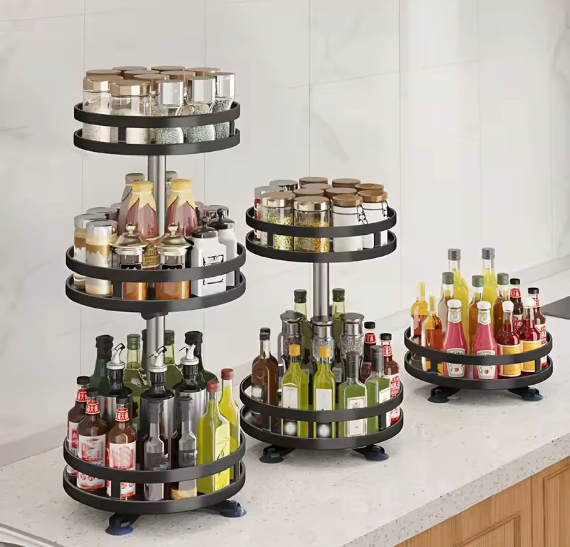 360° Rotation Spice Rack Organizer, Multi Layer Carbon Steel Kitchen Storage Rack, Non Skid Base Kitchen Storage Rack