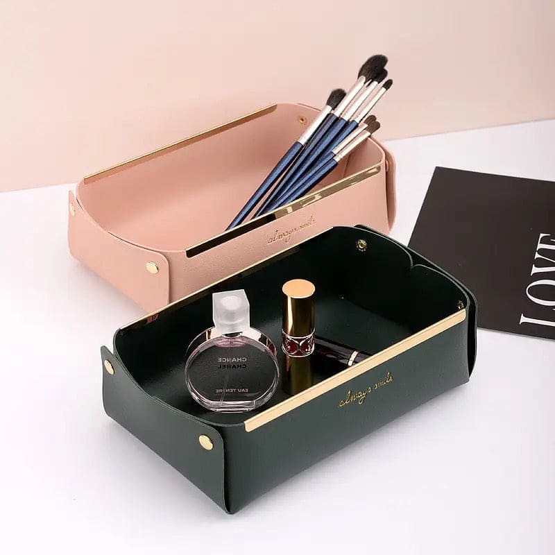 Folding Jewellery Tray, Sundries  Storage Tray, Collapsible Faux Leather Large Capacity Sundries Organizer Box, Nordic Style Leather Organizer, Rectangle Desktop Organizer Box, Multipurpose Catchall Tray for Key Jewelry, Desk Dresser Top Organizer