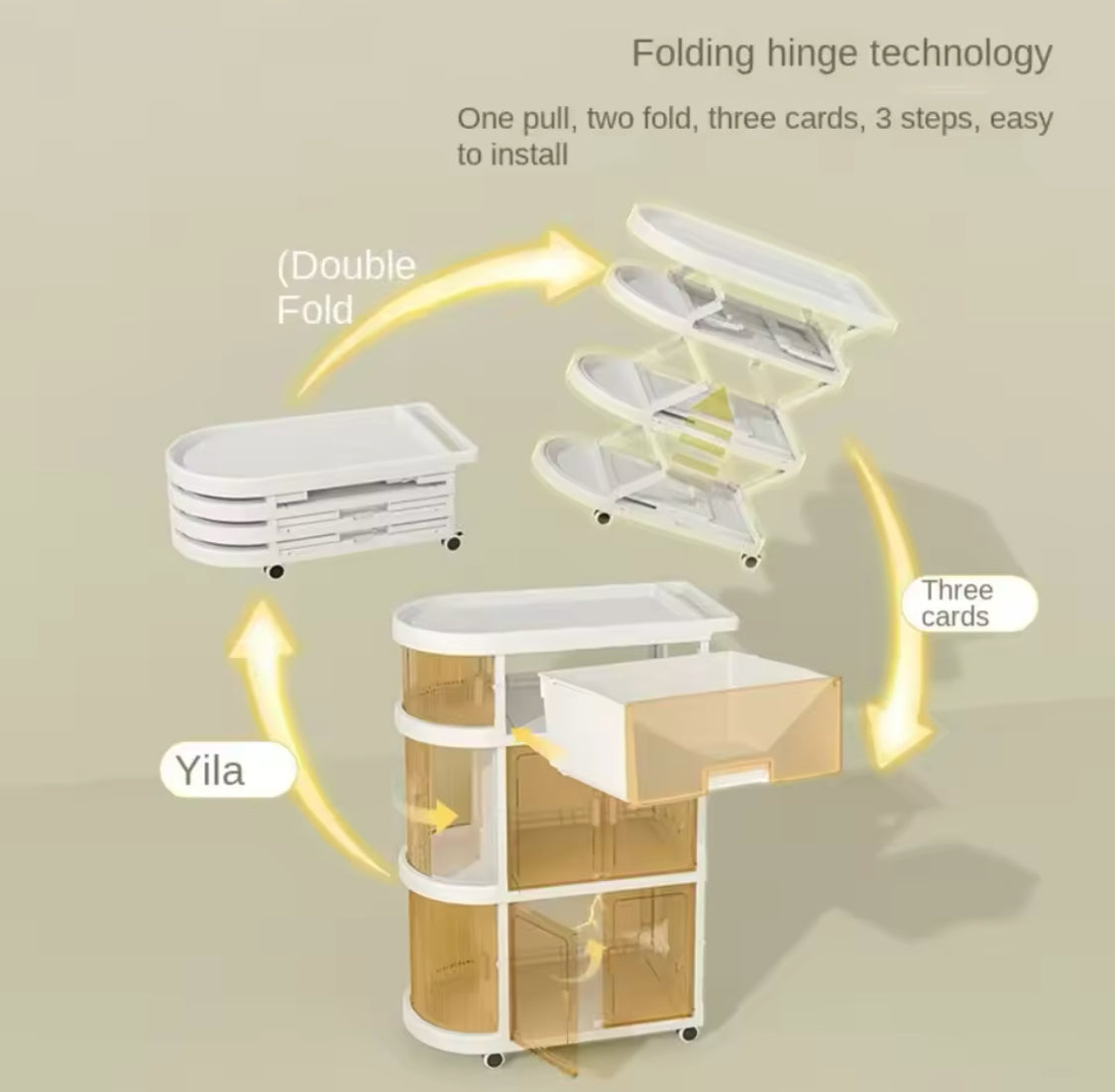 Foldable Baby Rack Trolley With Wheels, Multi Layer Sundries Storage Organizer, Movable Snack Storage Rack