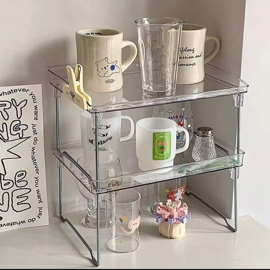 Transparent Desktop Organizer Kitchen Shelf, Acrylic Makeup Rack, Acrylic Organizer For Spice Jars and Cups, Multifunctional Storage Rack Home Organizer