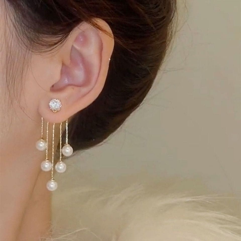 Zircon Pearl Tassels Earring, Elegant Imitation Pearl Dangle Earrings, Rhinestone Drop Dangle Earrings, Women Elegant Long Pearl Tassel Earrings, Butterfly Dangle Earrings For Women