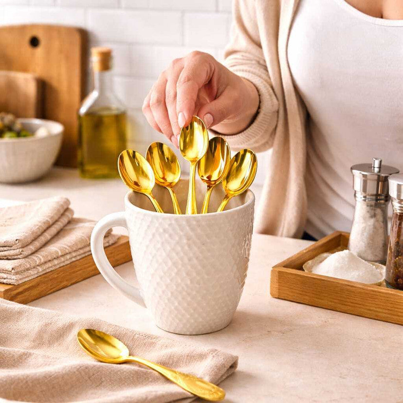 4pcs Elegant Gold Tableware Spoon Set, Stainless Steel Table Spoon, Kitchen Accessories