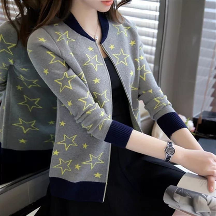 Women Star Printed Zipper Jacket