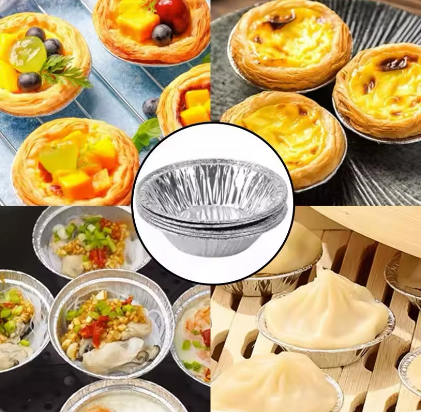 50pcs Disposable Aluminium Foil Round Cake Mold, Aluminum Foil Pans Cups, Disposable Tinfoil Tart Pan