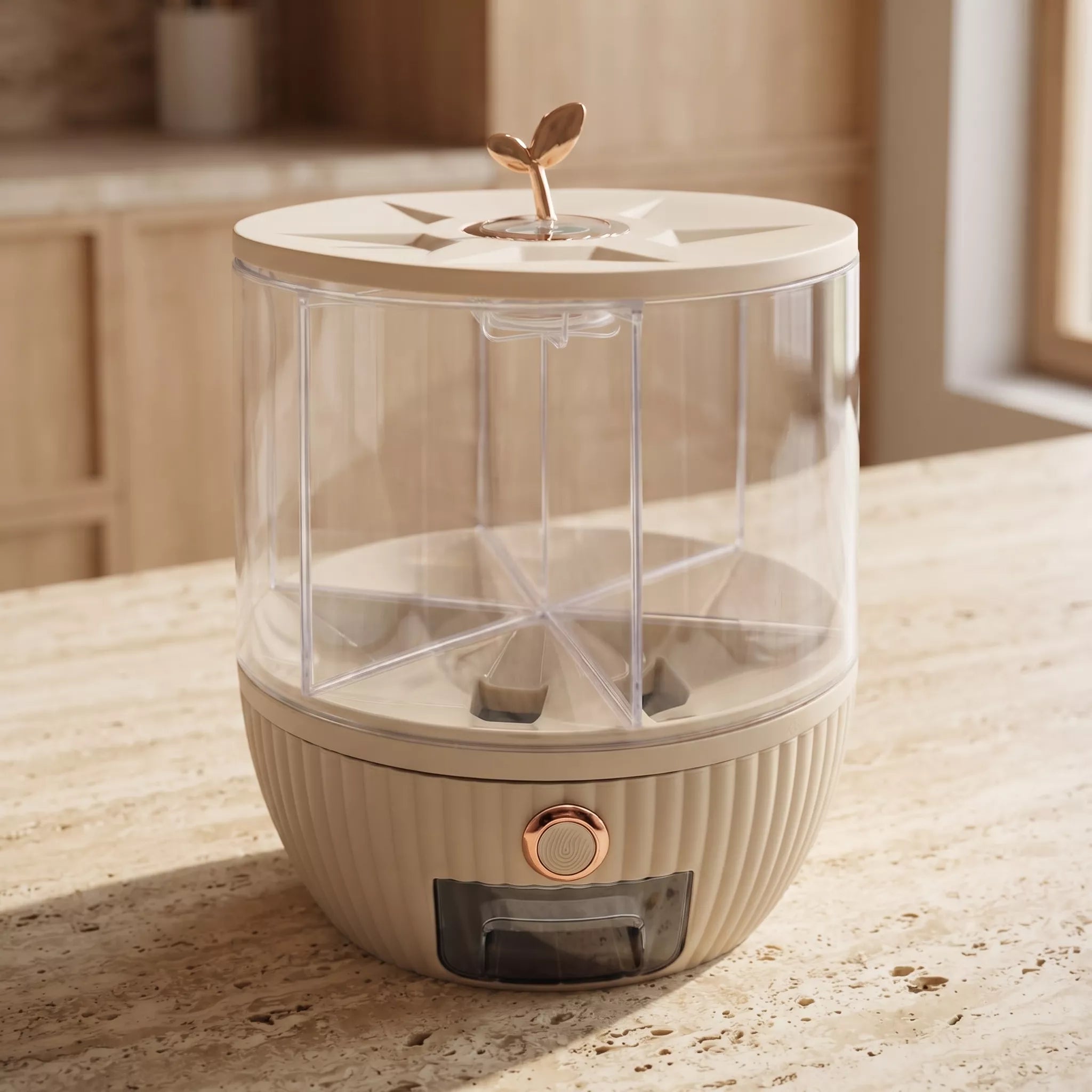 6 Grid Rotating Grain And Rice Dispenser, 360° Rotating Grain Storage Dispenser, Multi Compartment Food Dispenser, Large Capacity Kitchen Grain Dispenser