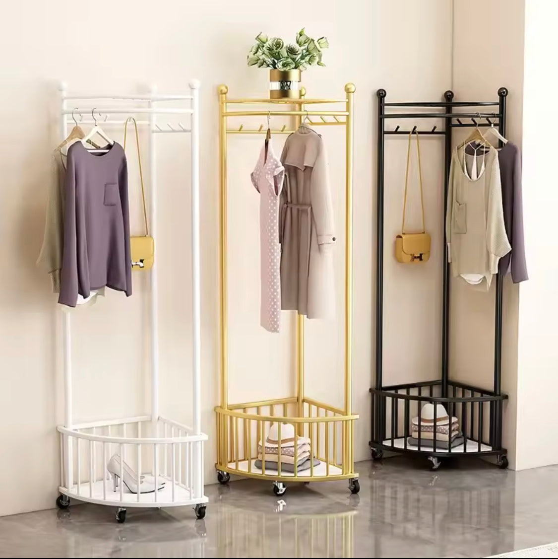 Corner Iron Coat Rack, Heavy Duty Corner Clothes Rack, Minimalistic Floor Iron Rack, Vintage Style Coat Rack
