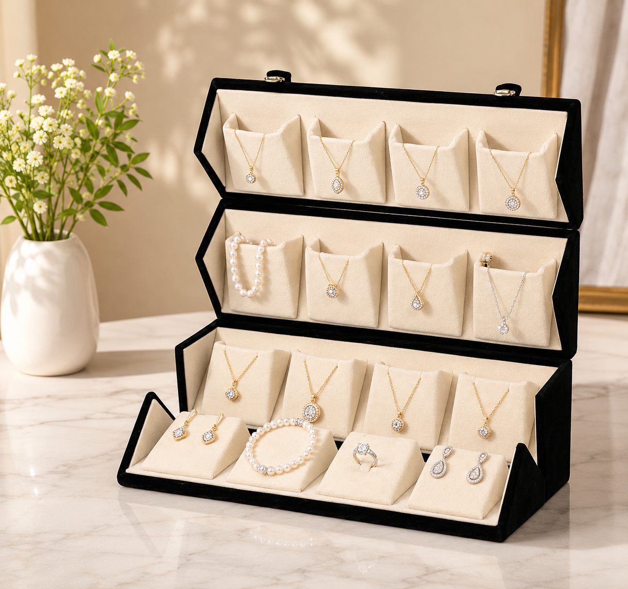 Foldable Earring Organiser Box, Portable Jewellery Display Storage, Large Capacity Necklace And Jewellery Organizer, Elegant Velvet Jewellery Storage Case
