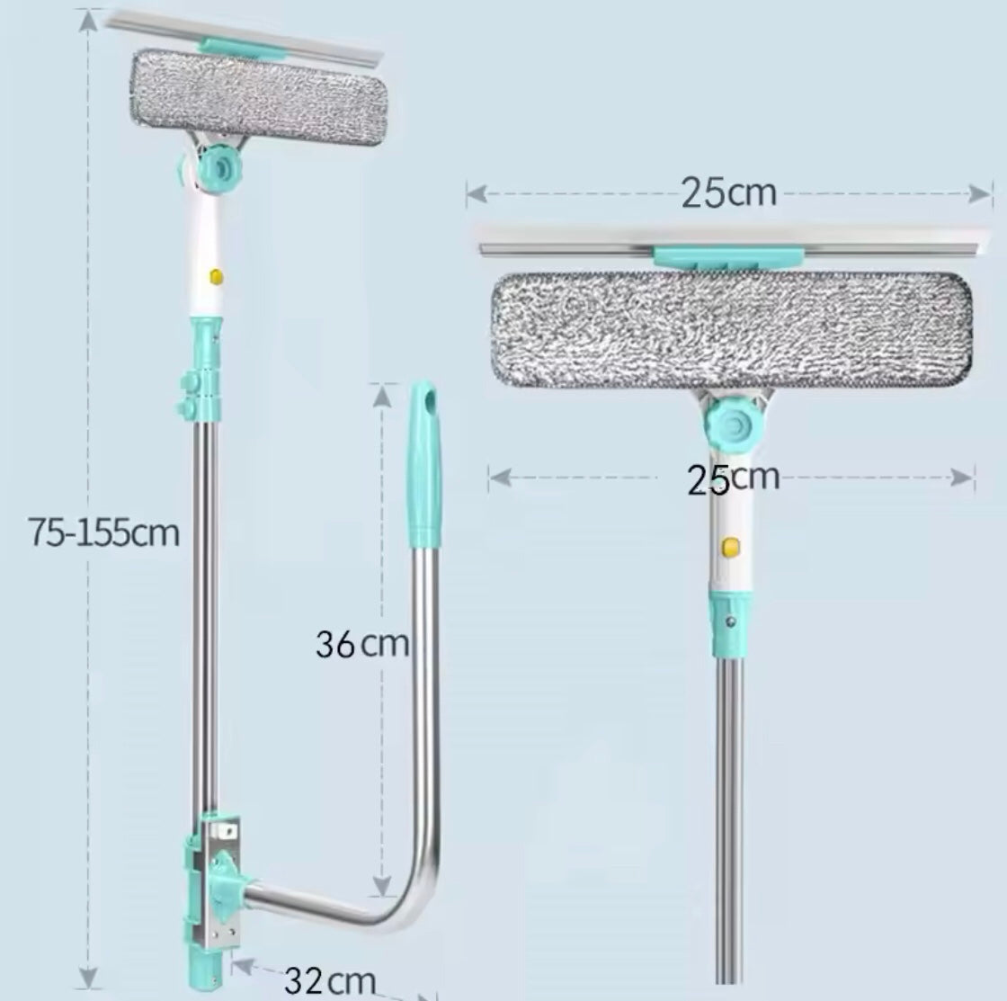 U-Shaped Window Glass Cleaner, Retractable Pole Washing Dust Cleaner Brush,  Double-Sided Glass Cleaning Tool