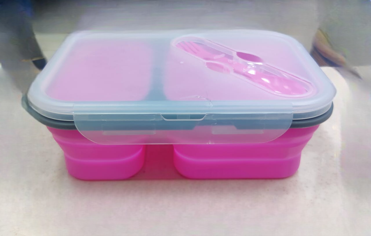 Silicone Collapsible Lunch Box, Kids Lunch Box With Portable Spoon, Folding Food Storage Container