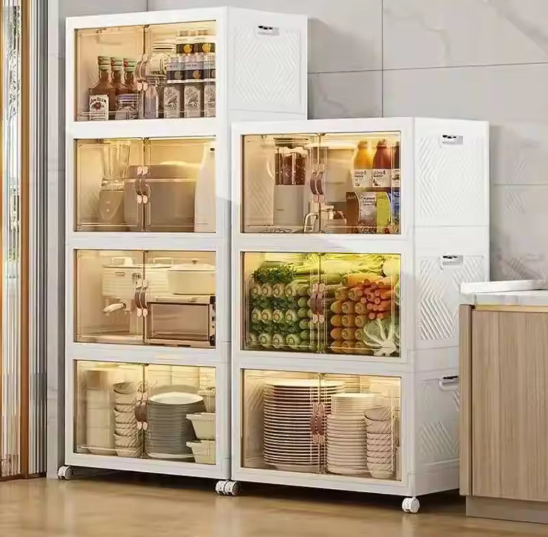 Multi Layer Foldable Storage Cabinet, Bedroom Closet Organizer With Doors, Portable Wardrobe Cabinet, Clothes Storage Organizer, No Installation Storage Cabinet, Plastic Folding Storage Cabinet