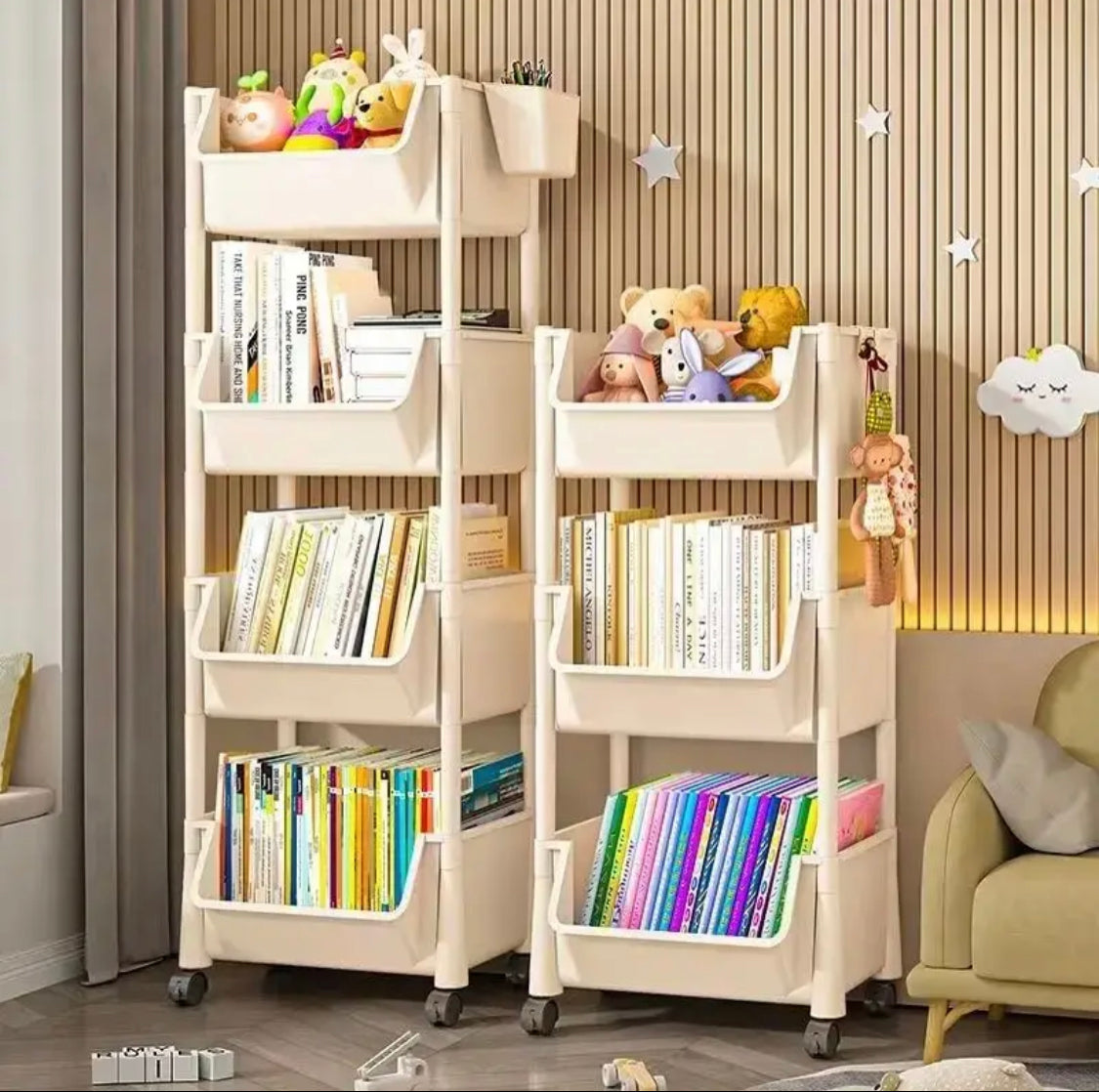 3 Layer Trolley Bookshelf, Multifunctional Storage Rack Trolley, Portable Mobile Display Shelf