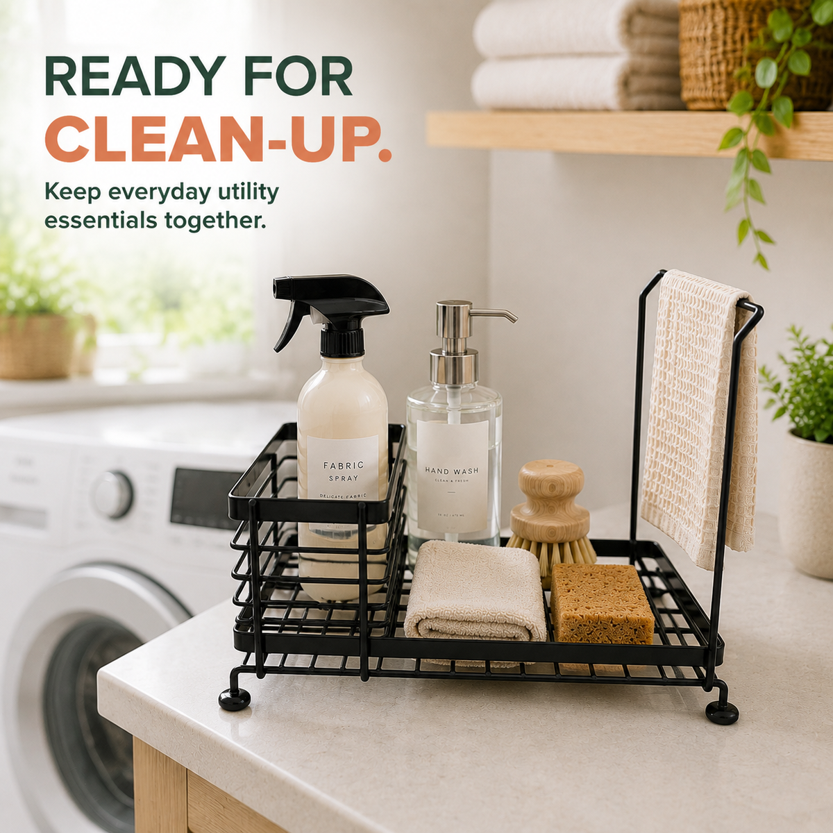 Kitchen Sink Caddy Organizer with Towel Holder, 2 In 1 Kitchen Sink Storage Rack, Space Saving Sink Storage Rack, Sink Caddy Organizer
