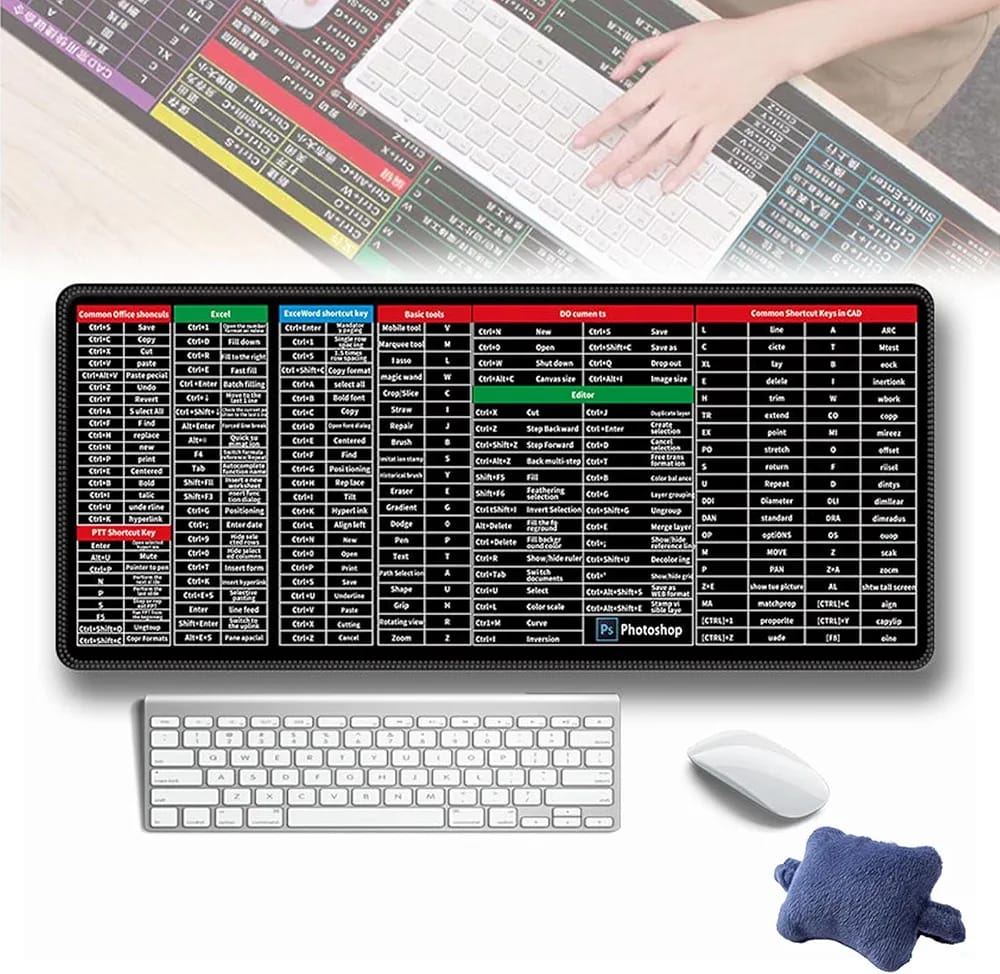 Anti-Slip Keyboard Pad, Shortcuts Pattern Mousepad, Non-Slip Lock Edge Keyboard Mouse Pad