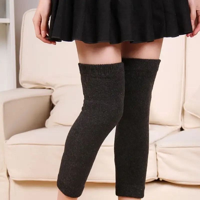 Thigh Warm Footless Socks, Unisex Fleece Knee Warmers Legging, Winter Knit Warm Long Leg Warmer, Warm Boot Cuffs Long Sock, Thin Outdoor Knee Compression Sleeve