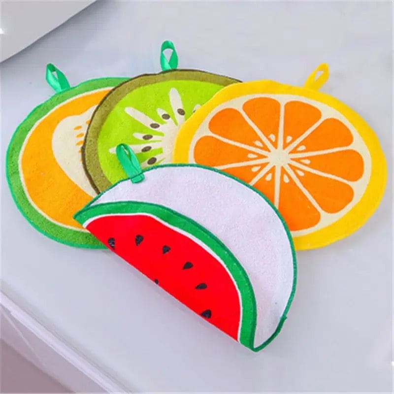 Set Of 4 Fruity Kitchen Cloth, Hangable Cartoon Fruit Pattern Towel, Kitchen Absorbent Rag Towel, Kitchen Wipes Cleaning Dish