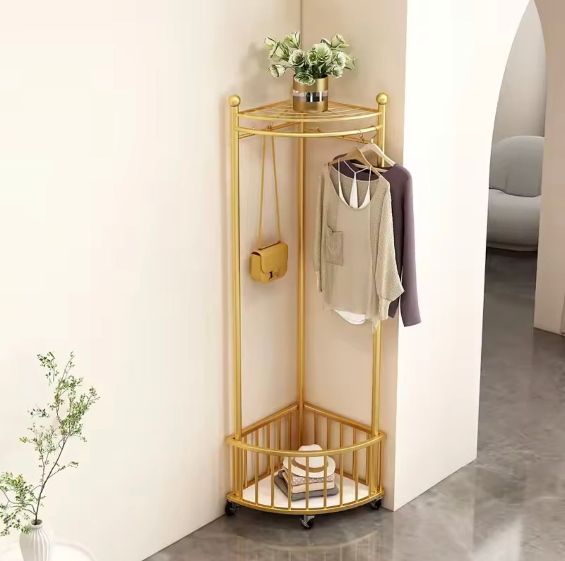 Corner Iron Coat Rack, Heavy Duty Corner Clothes Rack, Minimalistic Floor Iron Rack, Vintage Style Coat Rack